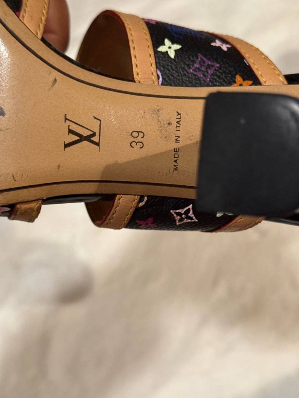 Louis Vuitton Black Multicolor Monogram Flower Mules Size 39 Vintage Authentic - Picture 10 of 10